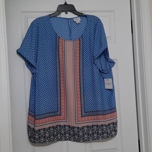 NWT Liz Claiborne  Woman's 2X Shortsleeve Blue Paisley  Lightweight Blou…
